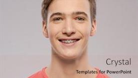  Presentation with teen - PPT theme consisting of smiling-teen-boy-with-braces background and a coral colored foreground