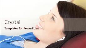  Presentation with teen girl - Slides featuring smiling teen girl listening music lying on a sofa in the living-room background and a lemonade colored foreground