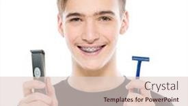  Presentation with razor - Amazing slides having smiling-teenage-boy-holds backdrop and a lemonade colored foreground