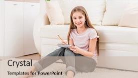  Presentation with teenage girl - Beautiful PPT layouts featuring smiling teenage girl holding sketchbook backdrop and a soft green colored foreground