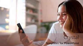  Presentation with mobile home - PPT layouts enhanced with smiling-teenage-girl-lying background and a coral colored foreground