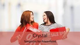  Presentation with percent - Cool new theme with smiling teenage girls with percent backdrop and a coral colored foreground