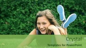  Presentation with grass - Audience pleasing slide set consisting of smiling-teenager-laying-down backdrop and a seafoam green colored foreground