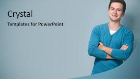  Presentation with wall - Cool new PPT theme with smiling teenager with crossed arms backdrop and a light blue colored foreground