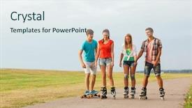  Presentation with holidays - PPT layouts consisting of smiling teenagers with roller skates background and a sky blue colored foreground