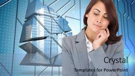  Presentation with circuit board - Presentation featuring smiling thoughtful businesswoman against circuit board on futuristic background background and a seafoam green colored foreground