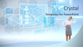  Presentation with futuristic - PPT layouts enhanced with businesswoman against futuristic technology interface background and a light blue colored foreground