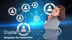  Presentation with hexagon - Amazing PPT theme having smiling thoughtful businesswoman against hexagon pattern on technical background with binary code backdrop and a ocean colored foreground