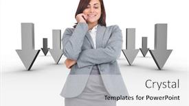  Presentation with open door - Presentation design featuring smiling thoughtful businesswoman against open door in sky background and a white colored foreground