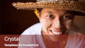  Presentation with straw - Theme having smiling traditional myanmar girl background and a tawny brown colored foreground