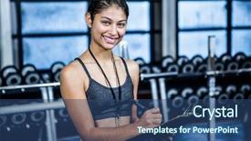  Presentation with trainer - Slides enhanced with smiling trainer holding clipboard at the gym background and a ocean colored foreground
