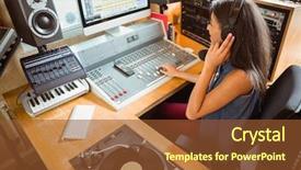  Presentation with audio mixing - Presentation theme enhanced with smiling university student mixing audio background and a tawny brown colored foreground