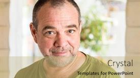  Presentation with home - Cool new PPT theme with smiling-unshaven-adult-man backdrop and a yellow colored foreground