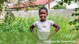  Presentation with village - Slides enhanced with smiling-village-african-girl-standing background and a tawny brown colored foreground