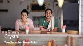  Presentation with waitress - Colorful slide deck enhanced with smiling waiter and waitress lean backdrop and a coral colored foreground