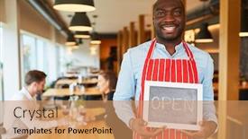  Presentation with scripture - Theme enhanced with smiling-waiter-is-holding background and a coral colored foreground