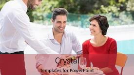  Presentation with white wine and red - Slide deck featuring smiling waiter serving red wine background and a red colored foreground