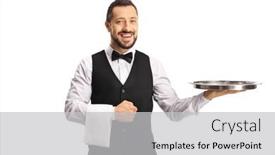  Presentation with waiter - Presentation theme with smiling-waiter-with-an-empty background and a  colored foreground