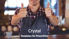  Presentation with restaurant waiter - Slides with smiling waiter with thumbs up in a restaurant background and a tawny brown colored foreground