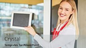  Presentation with waitress - Theme having smiling-waitress-hangs-a-blank background and a light gray colored foreground