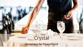  Presentation with table setting - PPT layouts consisting of smiling waitress setting the table background and a lemonade colored foreground