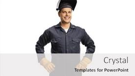  Presentation with background - Colorful presentation enhanced with smiling-welder-in-a-uniform backdrop and a white colored foreground
