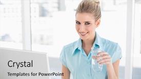  Presentation with water well - Cool new slide set with chicken fillet on a frying pan restaurant food backdrop and a violet colored foreground