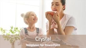  Presentation with woman child - Slide set enhanced with smiling while doing laundry background and a coral colored foreground