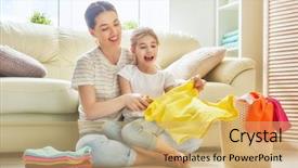  Presentation with woman child - Theme enhanced with smiling while doing laundry background and a coral colored foreground