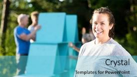  Presentation with pyramid success - Amazing PPT layouts having smiling while friends making pyramid backdrop and a teal colored foreground