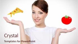  Presentation with healthy eating - Cool new PPT layouts with smiling white woman with healthy backdrop and a  colored foreground