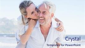  Presentation with wife - Presentation theme featuring smiling wife a piggy back background and a sky blue colored foreground