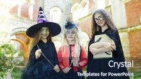  Presentation with magic symbols - Slides consisting of smiling witches with halloween magic background and a navy blue colored foreground