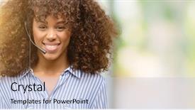  Presentation with african american in computer business - PPT layouts with customer facing - african american call center operator background and a sky blue colored foreground