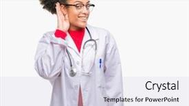  Presentation with listening woman - Theme having smiling with hand over ear background and a  colored foreground