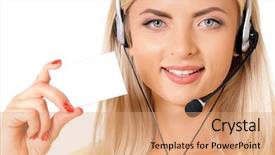  Presentation with customer service - Cool new PPT theme with smiling with headset showing blank backdrop and a  colored foreground