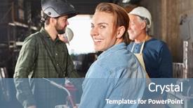  Presentation with metallurgy - Beautiful presentation featuring smiling with joy in metallurgy backdrop and a teal colored foreground