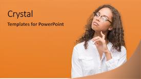  Presentation with beautiful hispanic woman - Audience pleasing PPT layouts consisting of smiling with thoughtful face doubt backdrop and a gold colored foreground