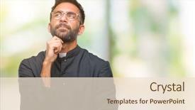  Presentation with catholic ucharist worship - Audience pleasing slides consisting of smiling with thoughtful face doubt backdrop and a  colored foreground