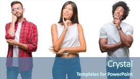  Presentation with african people - PPT theme enhanced with smiling with thoughtful face doubt background and a ocean colored foreground