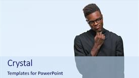  Presentation with african american - Amazing PPT layouts having smiling with thoughtful face doubt backdrop and a  colored foreground