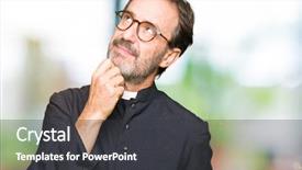  Presentation with face expression recognition - PPT theme enhanced with smiling with thoughtful face doubt background and a dark gray colored foreground