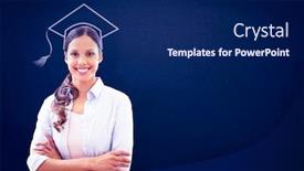  Presentation with navy blue - Cool new slide deck with smiling woman against navy blue backdrop and a navy blue colored foreground