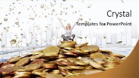  Presentation with rain - PPT theme with smiling woman and euro coin background and a cool aqua colored foreground