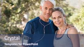  Presentation with senior couple - Audience pleasing PPT theme consisting of smiling woman and retired man backdrop and a ocean colored foreground