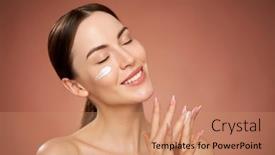  Presentation with cream - Theme featuring smiling-woman-applying-cream background and a  colored foreground
