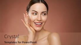  Presentation with face scrub cream - Theme with smiling-woman-applying-cream background and a  colored foreground