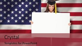  Presentation with american flag - Presentation design enhanced with smiling-woman-as-she-holds background and a red colored foreground