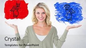  Presentation with bad - Amazing presentation design having smiling woman between good backdrop and a light gray colored foreground