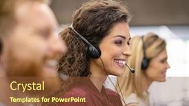  Presentation with call center - Presentation featuring smiling-woman-call-center-operator background and a tawny brown colored foreground